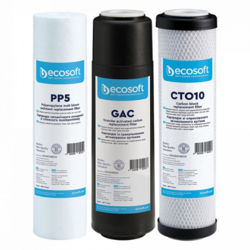 Улучшенный комплект картриджей Ecosoft 1-2-3 для фильтров обратного осмоса CHV3ECO