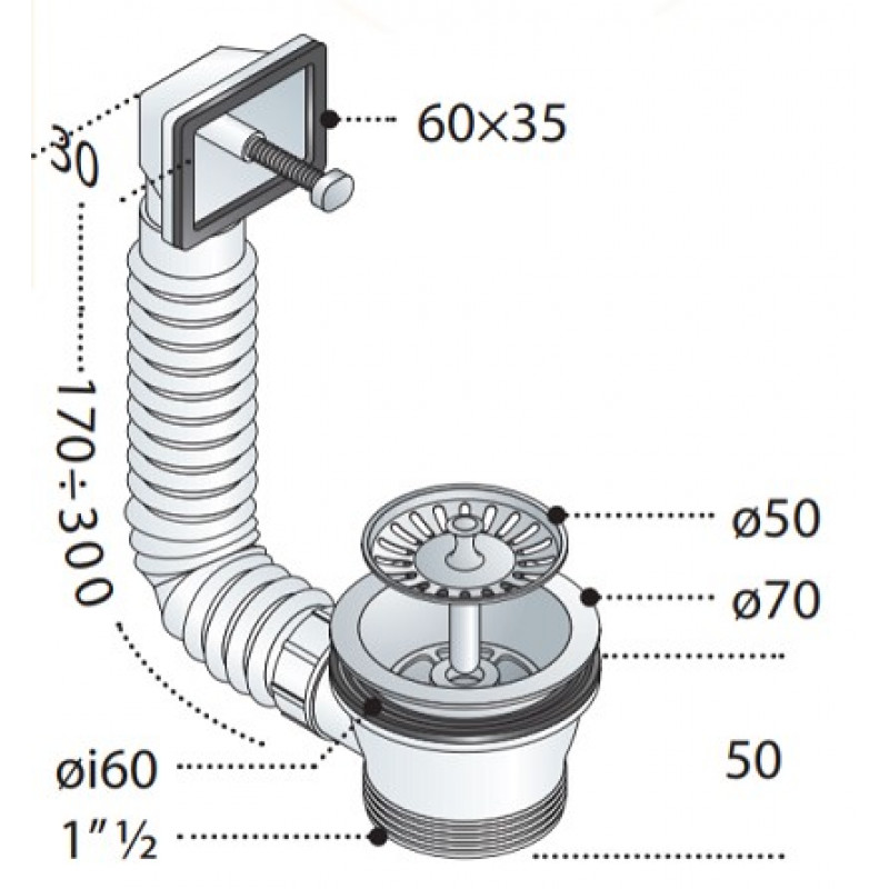 Донний клапан для кухонного миття OMP 115 мм х 1 1/2" 133.605.6