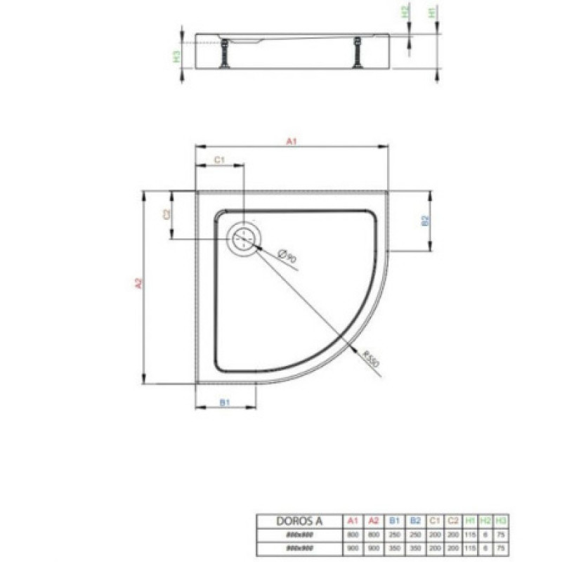 Душовий піддон RADAWAY Doros A Compact 900х900х115 SDRA9090-05
