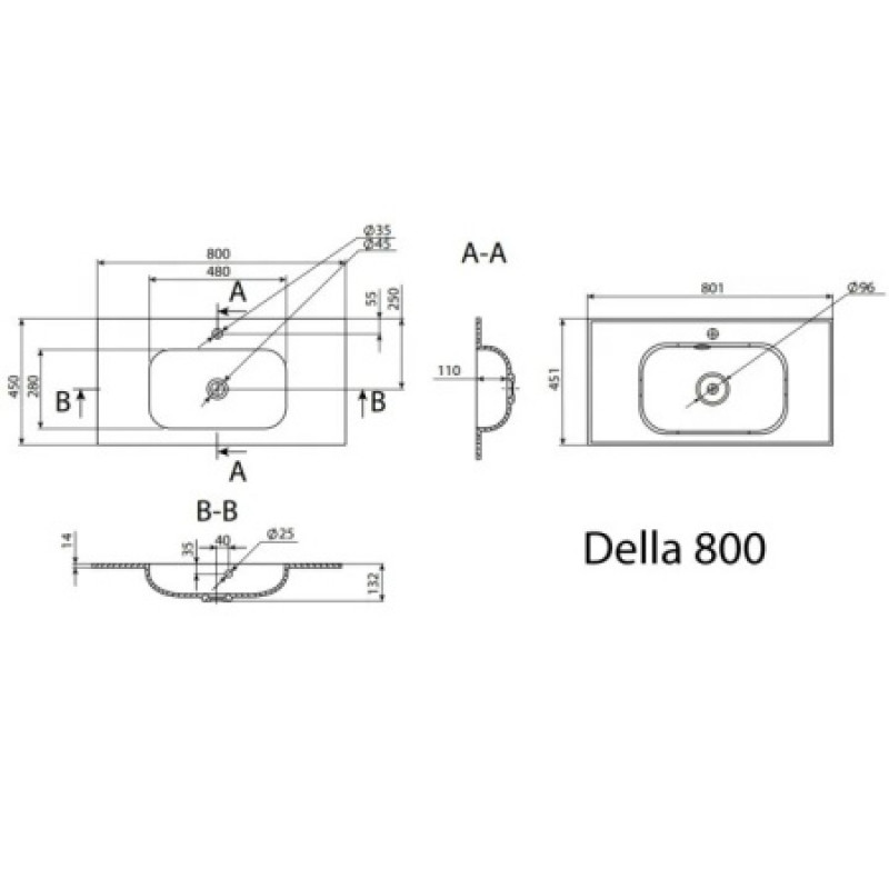 Раковина RADAWAY Della 80 U121080-01-01