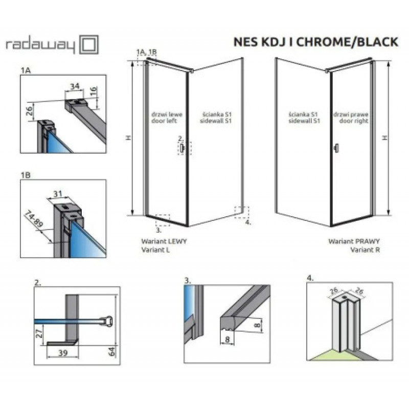 Душевая кабина Radaway NES Black KDJ I 1000х2000 R 10022100-54-01R