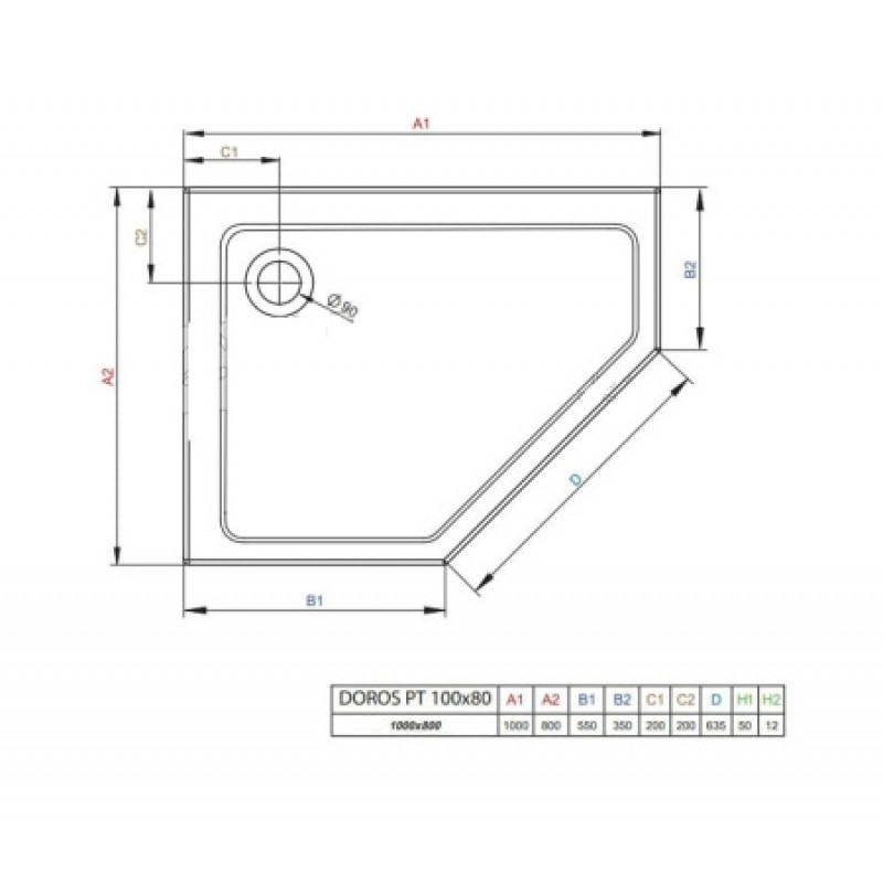 Душевой поддон RADAWAY Doros PT E 1000х800х50 L SDRPT1080-01-04SL