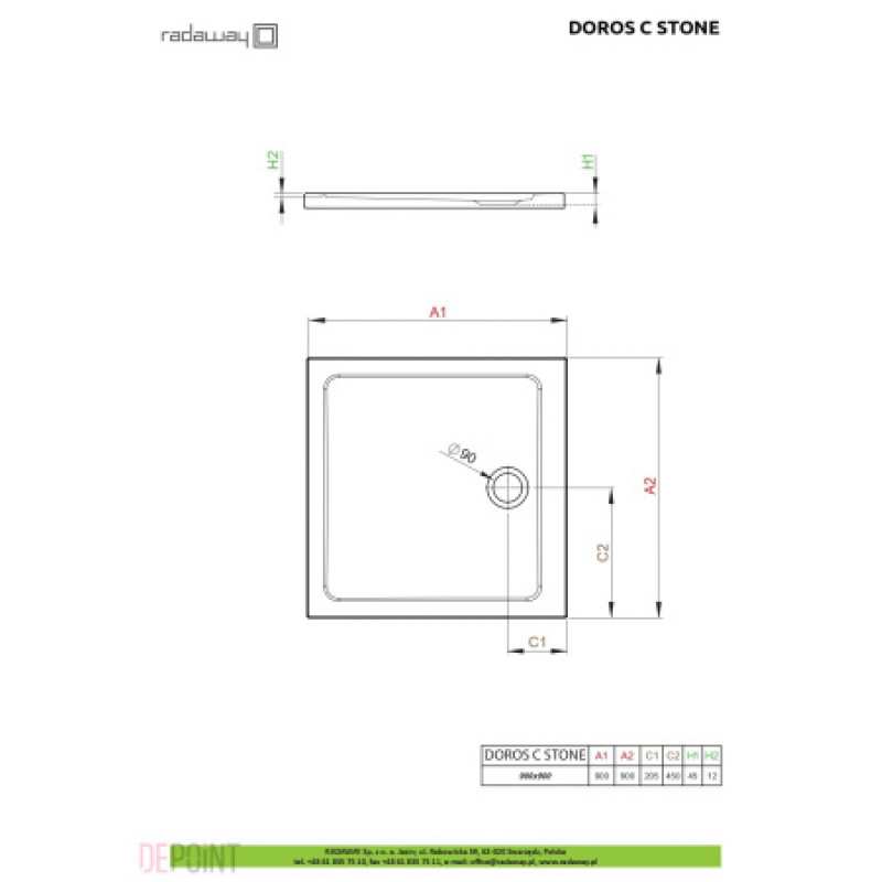 Душевой поддон RADAWAY Doros C 800х800х45 SDRC8080-01-64S