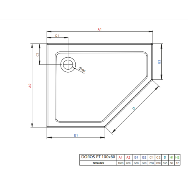 Душевой поддон RADAWAY Doros PT E 1000х900х50 R SDRPT1090-01-64SR