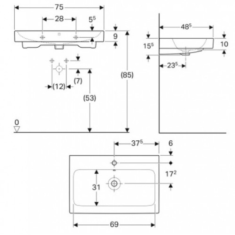 Раковина Geberit iCon 750х485 мм 124075000