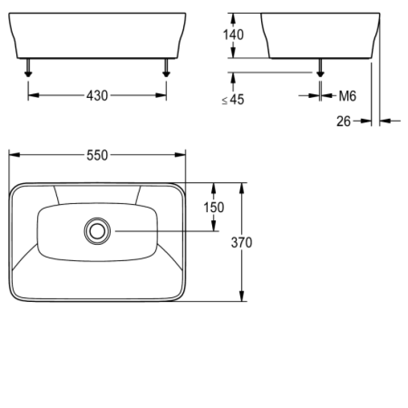 Раковина Franke QuadroTop 550х370 мм ANMT4001
