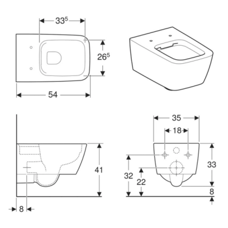 Унітаз підвісний Geberit iCon Square Rimfree 20195000