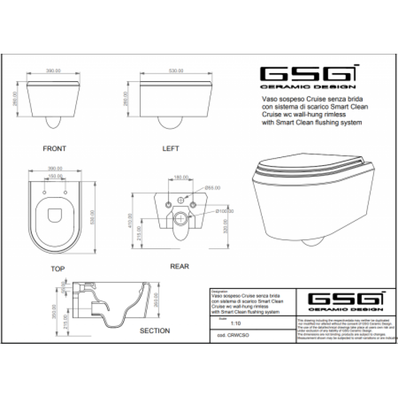 Унитаз подвесной GSG Cruise CRWCSO000