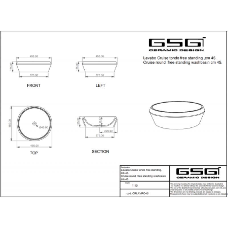 Раковина GSG Cruise 450 мм CRLAVRO45002