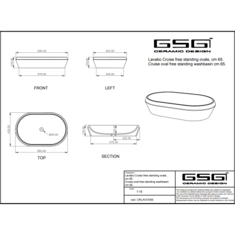 Раковина GSG Cruise 650х420 мм CRLAVOV65003
