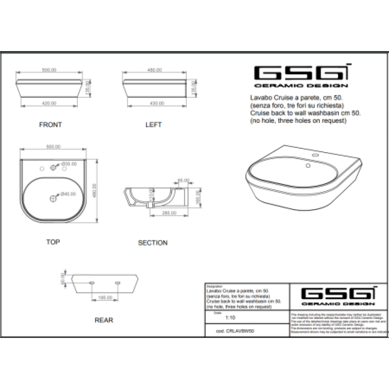 Раковина GSG Cruise 500х480 мм CRLAVBW50002