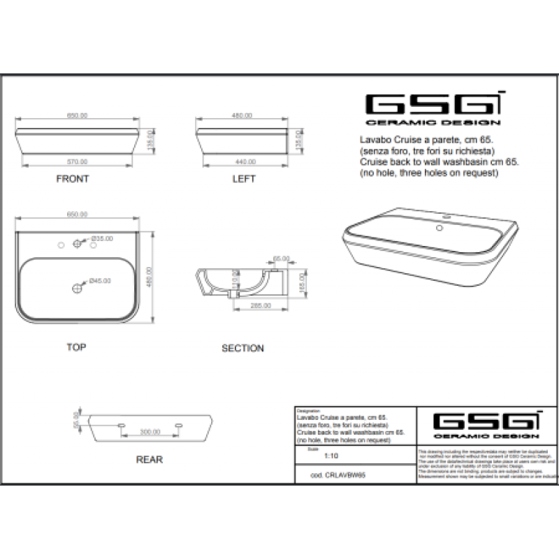 Раковина GSG Cruise 650х480 мм CRLAVBW65021