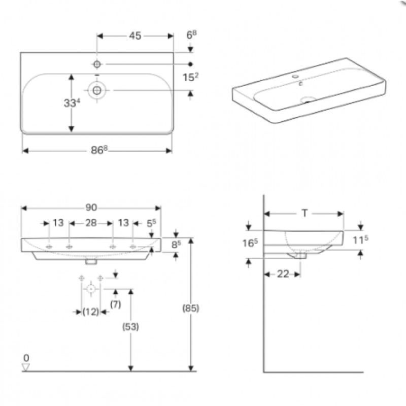 Раковина Geberit Smyle Square 900х480 мм 500.252.01.1