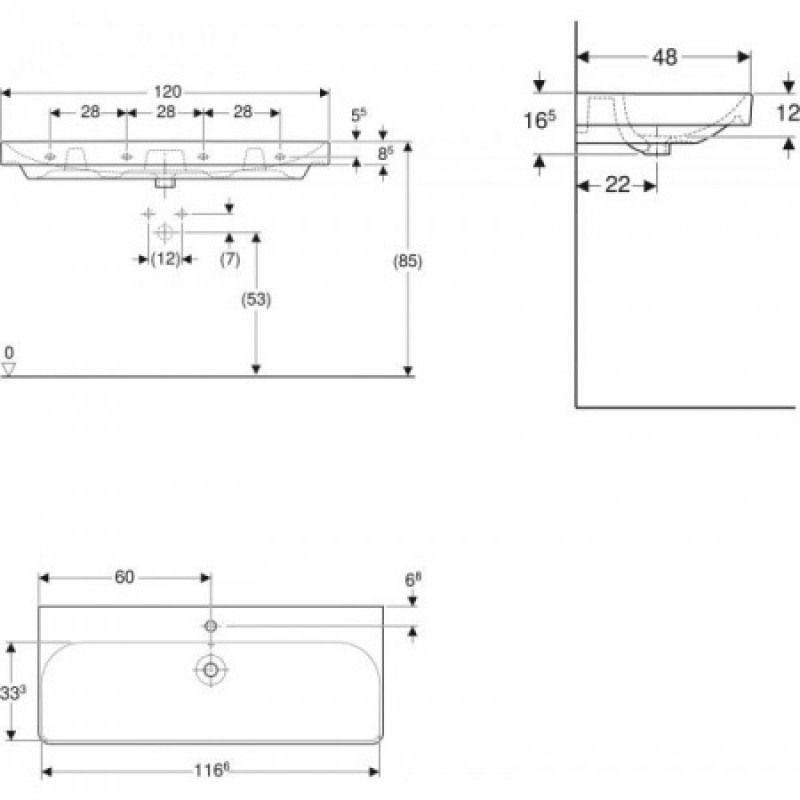 Раковина Geberit Smyle Square 1200х485 мм 500.226.01.1