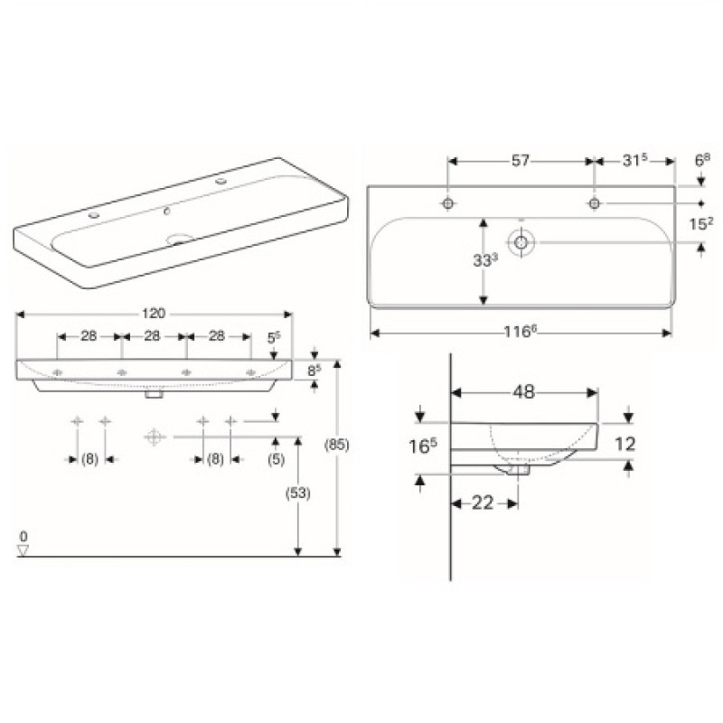 Раковина Geberit Smyle Square 1200х485 мм 500.253.01.1