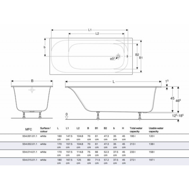 Ванна акрилова Geberit SOANA 160х70 554.001.01.1