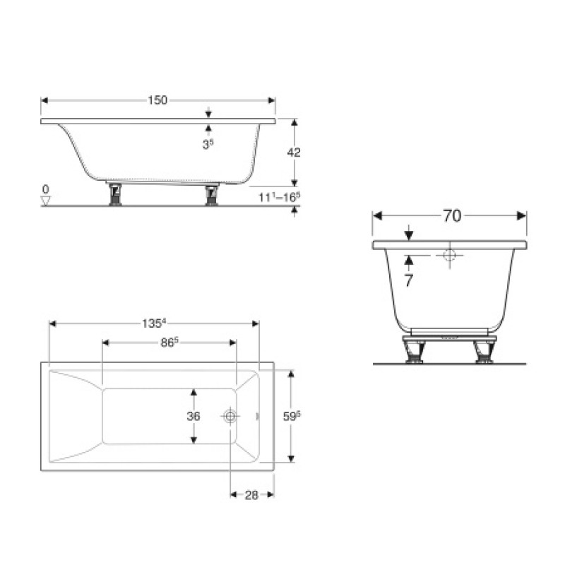 Ванна акриловая Geberit SELNOVA SQUARE 150х70 554.381.01.1