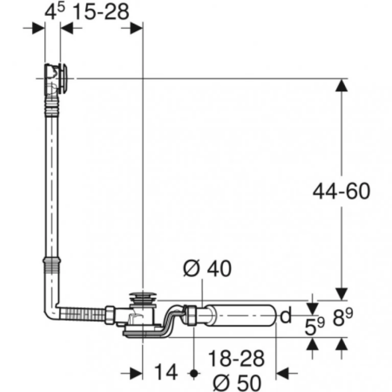 Сифон для ванны Geberit с кнопкой PushControl 150.757.21.6