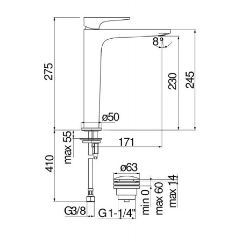 Смеситель для раковины Nobili Yoyo YO126128/2CR