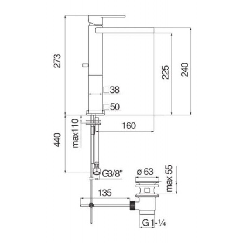 Змішувач для раковини Nobili Loop LPC90128/1CR