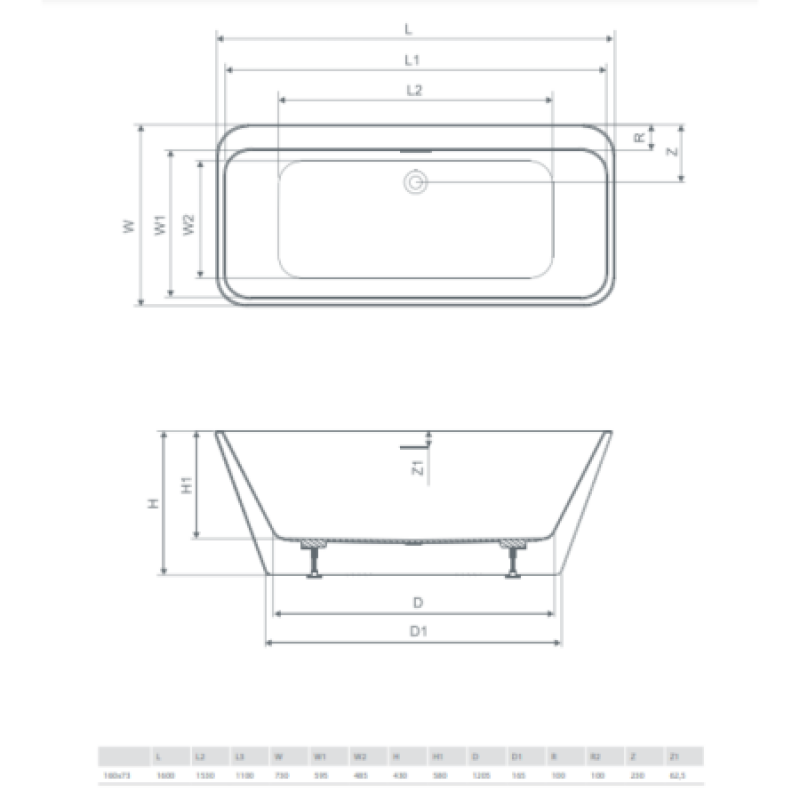 Ванна акрилова RADAWAY Gloria 160x73 WA1-54-160x073