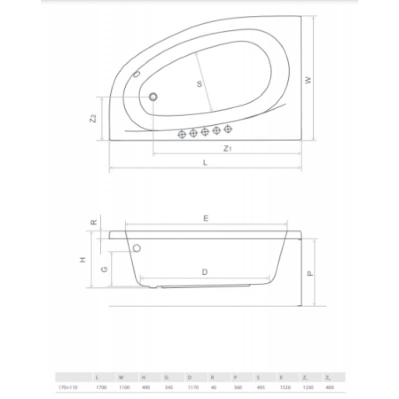 Ванна акриловая RADAWAY Naxia 170x110 WA1-33-170x110L