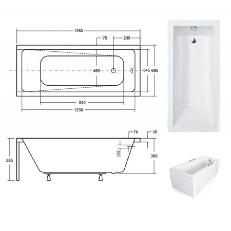 Ванна акриловая Besco MODERN 140Х70 00000013690