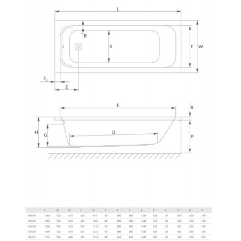 Ванна акрилова RADAWAY MIA Eco 170x70 WA1-55-170x070