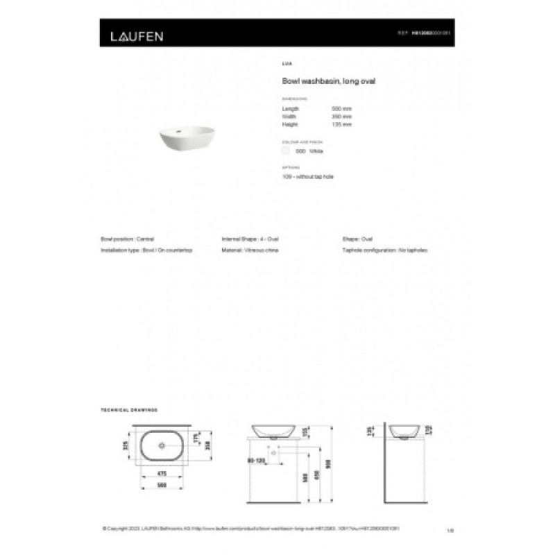 Раковина Laufen Lua 500x350 мм H8120830001091