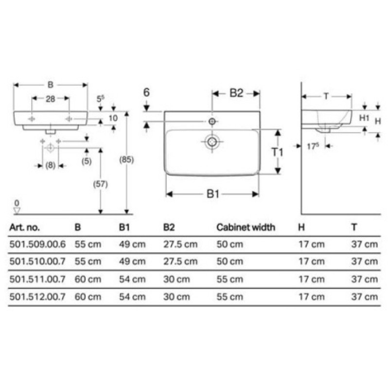 Раковина Geberit Selnova Compact 600х370 мм 501.511.00.7