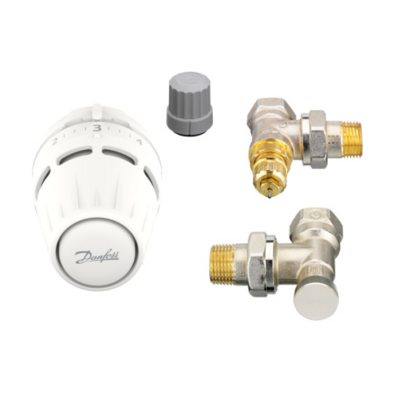 Комплект для радиатора Danfoss с боковым подключением угловой RA+RA-FN+RLV-S 1/2" 015G5301