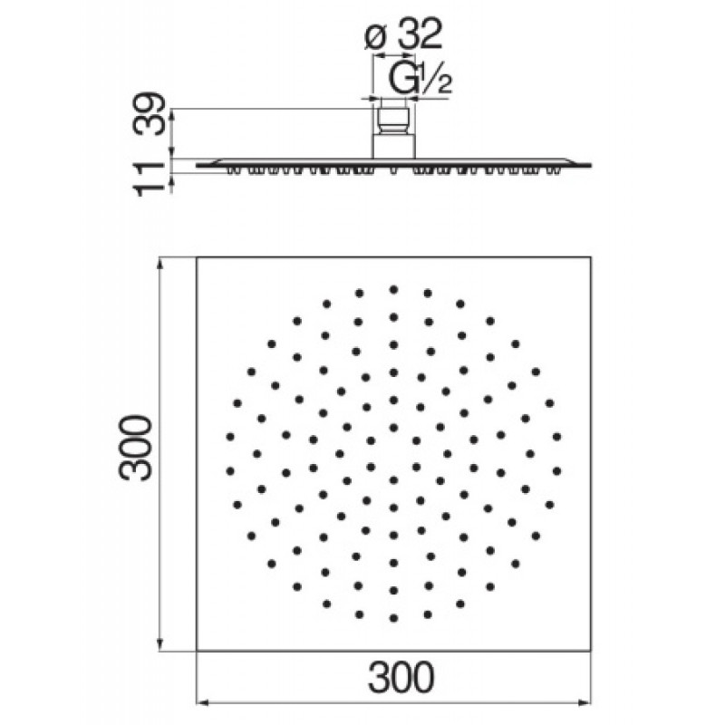 Верхний душ Nobili Components без кронштейна 300x300 мм AD139/118BM