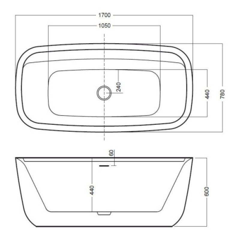 Ванна акриловая Hatria Vasche BT 03 170x78x60 см белый/Avorio 12Y8AH25
