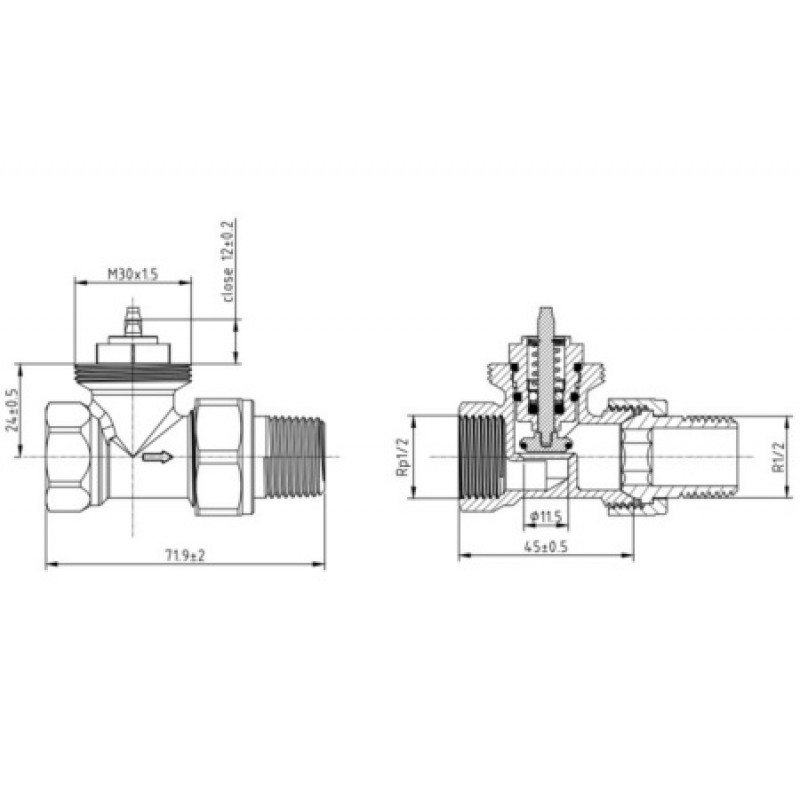Запорный клапан Sonniger под электропривод M30х1.5 DN15 прямой CGA0003