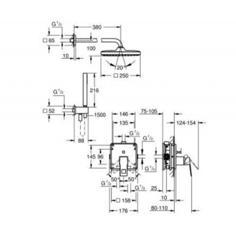 Душевая система Grohe Eurocube Tempesta 250 Cube 25289000