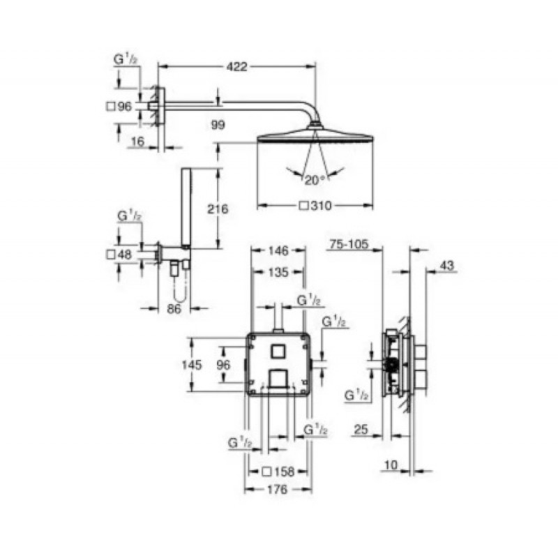 Душова система з термостатом Grohe Grohtherm Rainshower Mono 310 Cube 34868000