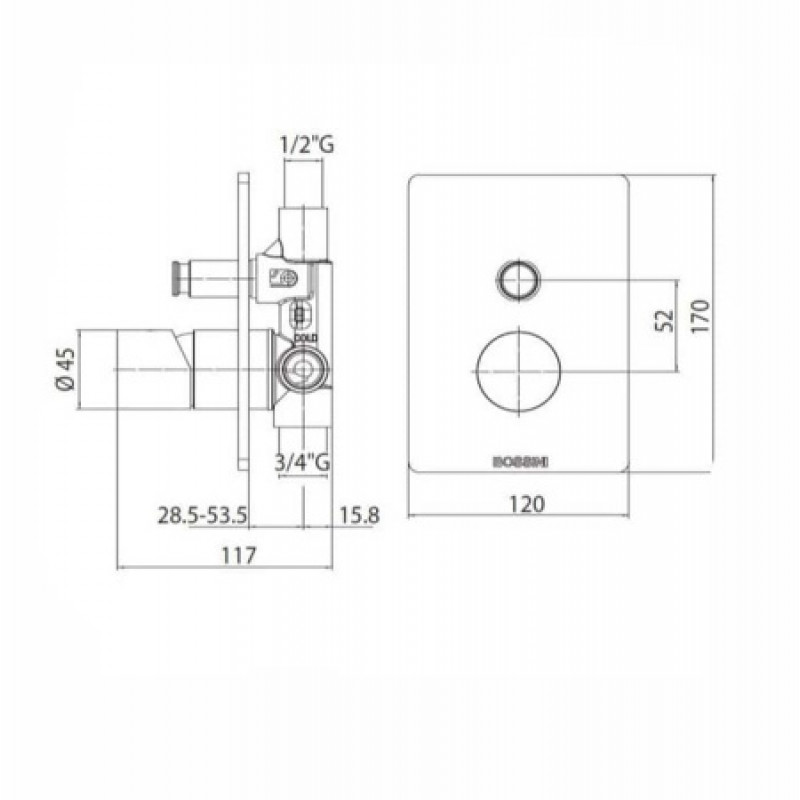 Смеситель для ванны и душа Bossini Teo Brushed Nickel наружная часть Z00006000094005