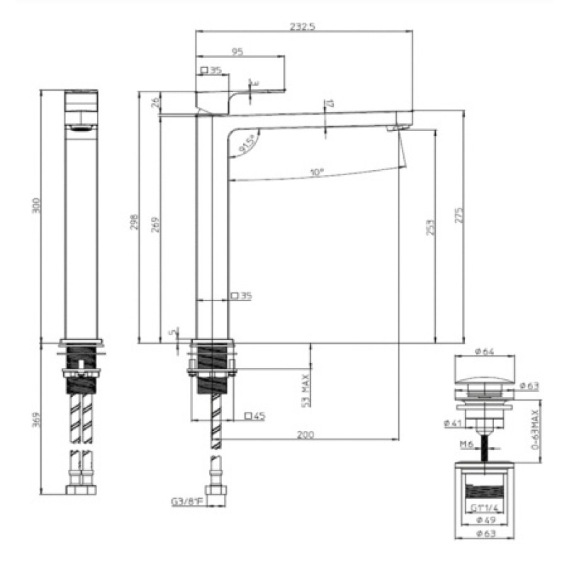 Змішувач для раковини Bossini Gillo-T Cromo Z00706000030005
