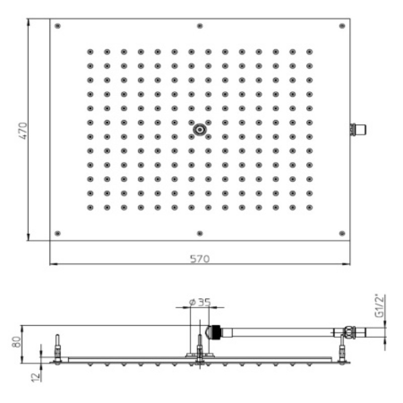Верхний душ Bossini Dream Rectangular 570x470 мм Inox spazzolato H38391000075016