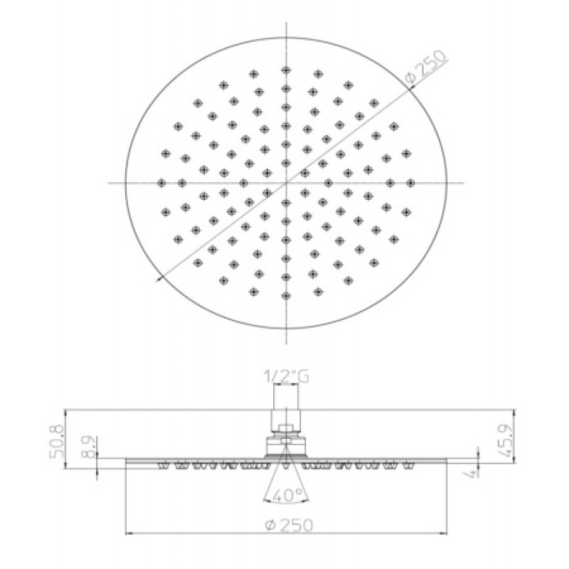 Верхний душ Bossini Tetis Ø 250 мм Nero opaco H70871H00073009