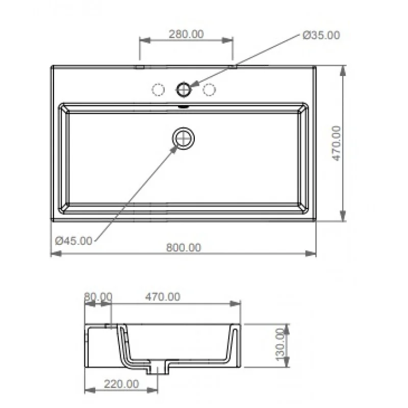 Раковина GSG Box 800x470 QULAV80000