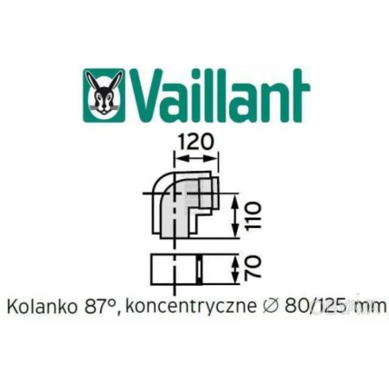 Колено концентрической трубы Vaillant 87° 80/125 РР (конденс)