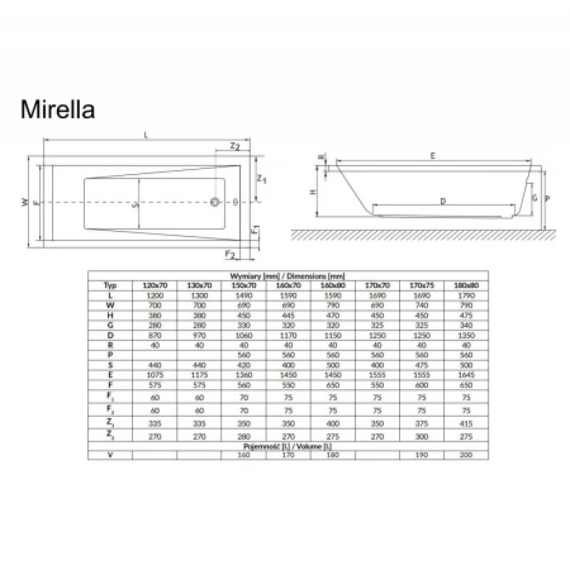 Ванна акриловая Radaway Mirella 1700x750 WA1-48-170x075
