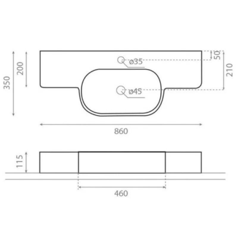 Раковина Bathco MADRID 860x350x115 мм 4035
