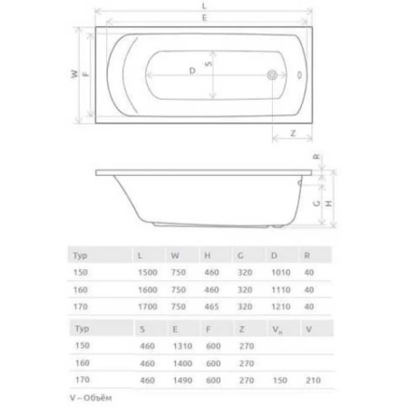 Ванна акриловая Radaway KEA 1500x750 WA1-04-150x075U