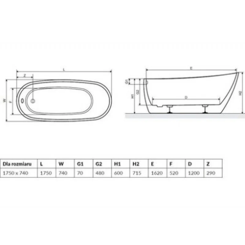 Ванна акриловая RADAWAY Sapientza 175×78×60/71