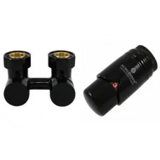 Комплект эксклюзивных узлов угловой GZ 3/4 x M 22х15 термоголовка Brillant черный (RAL9005) 601000103