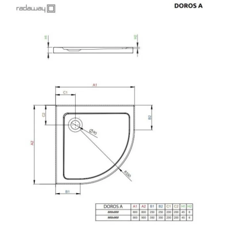 Душовий піддон RADAWAY Doros A 800x800x45 SDRA8080-01