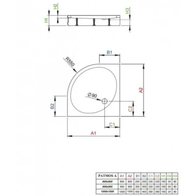 Душовий піддон RADAWAY Patmos A 900х900х160 4S99155-03
