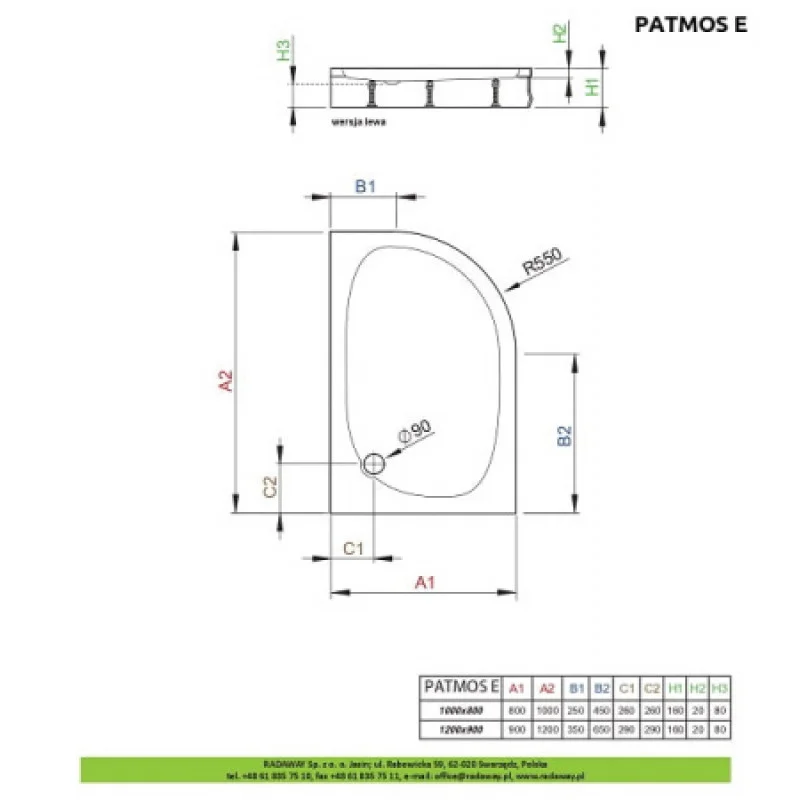 Душевой поддон RADAWAY Patmos E 1200х900х160 L 4P91217-03L
